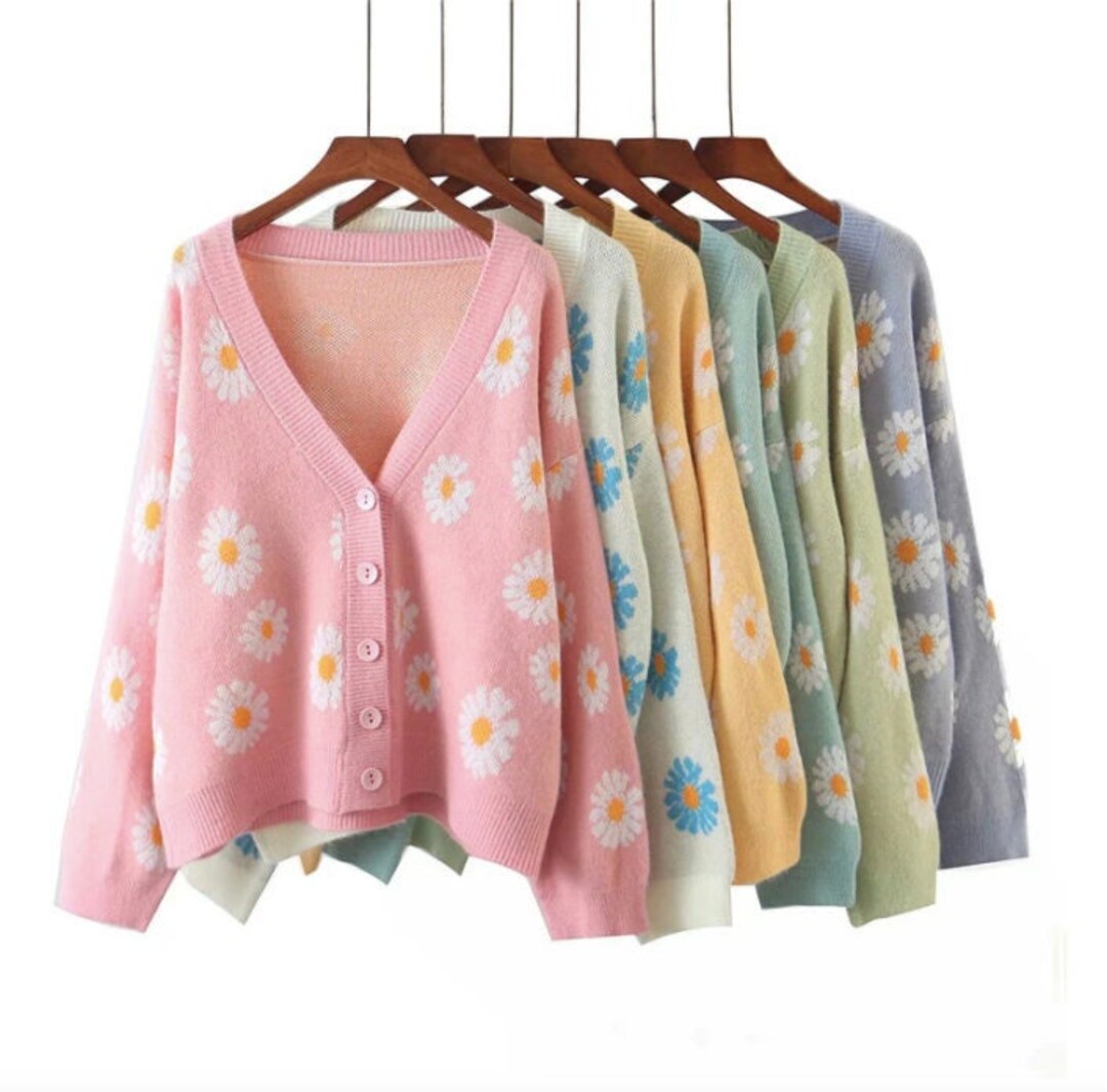 Floral Pattern Embroidered Print Soft Knit Button up Cardigan - Etsy