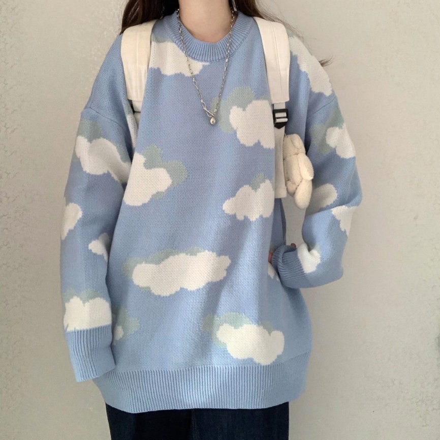 Soft Knit Large Oversize Fit Cloud Sky Blue Pullover Sweater | Etsy