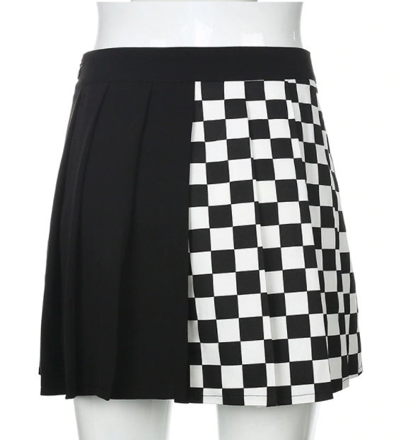 Half Checker Half Black Skirt Retro Vintage Trends Cute | Etsy