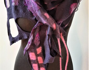 Hand felt and hand dyed scarf, felt scarf, silk scarf, exclusive felt design