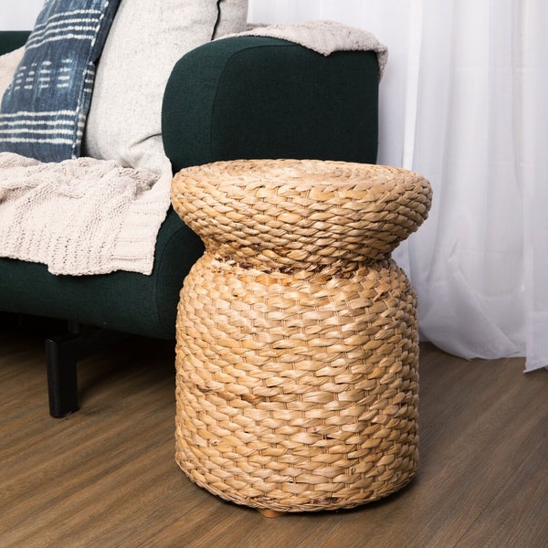 Wicker Round Side Table Handwoven Rattan End Table | Eco-Friendly | Artisan Made | Boho Coastal