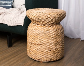 Wicker Round Side Table Handwoven Rattan End Table | Eco-Friendly | Artisan Made | Boho Coastal