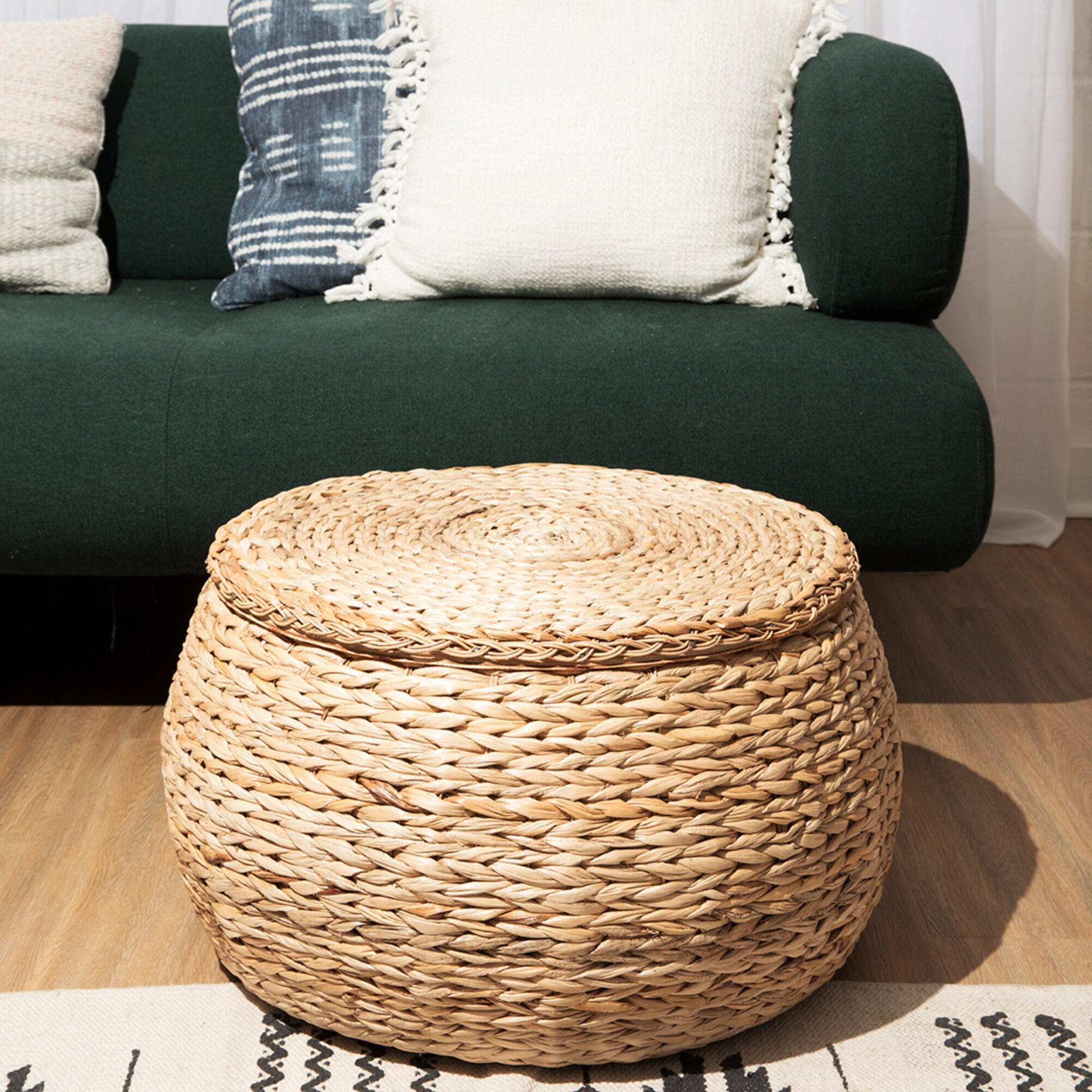 Storage Ottoman Round Coffee Table Wicker Eco friendly Artisan
