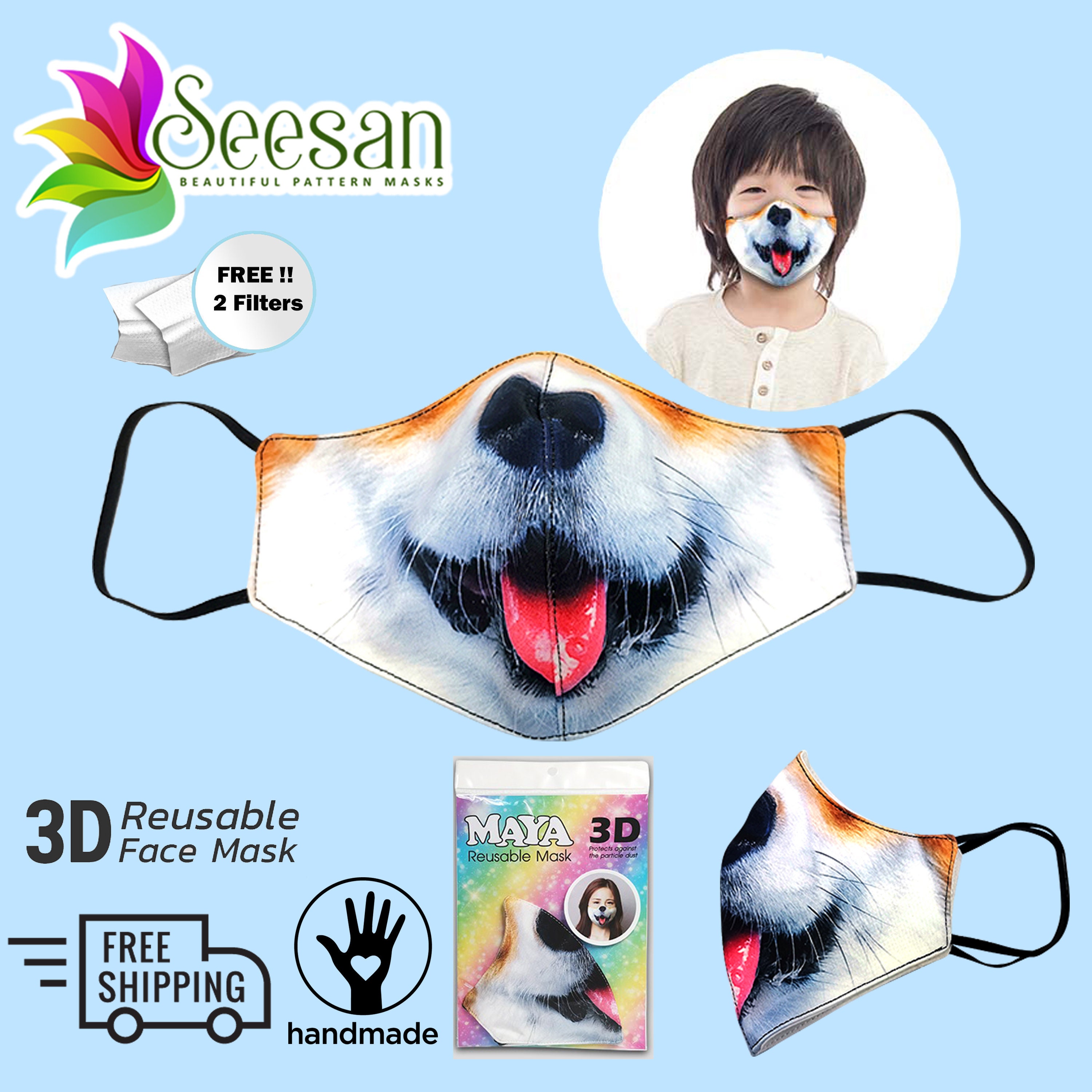 Kids Dog Face Mask Triple Layer Cute Funny Dog Mask Etsy