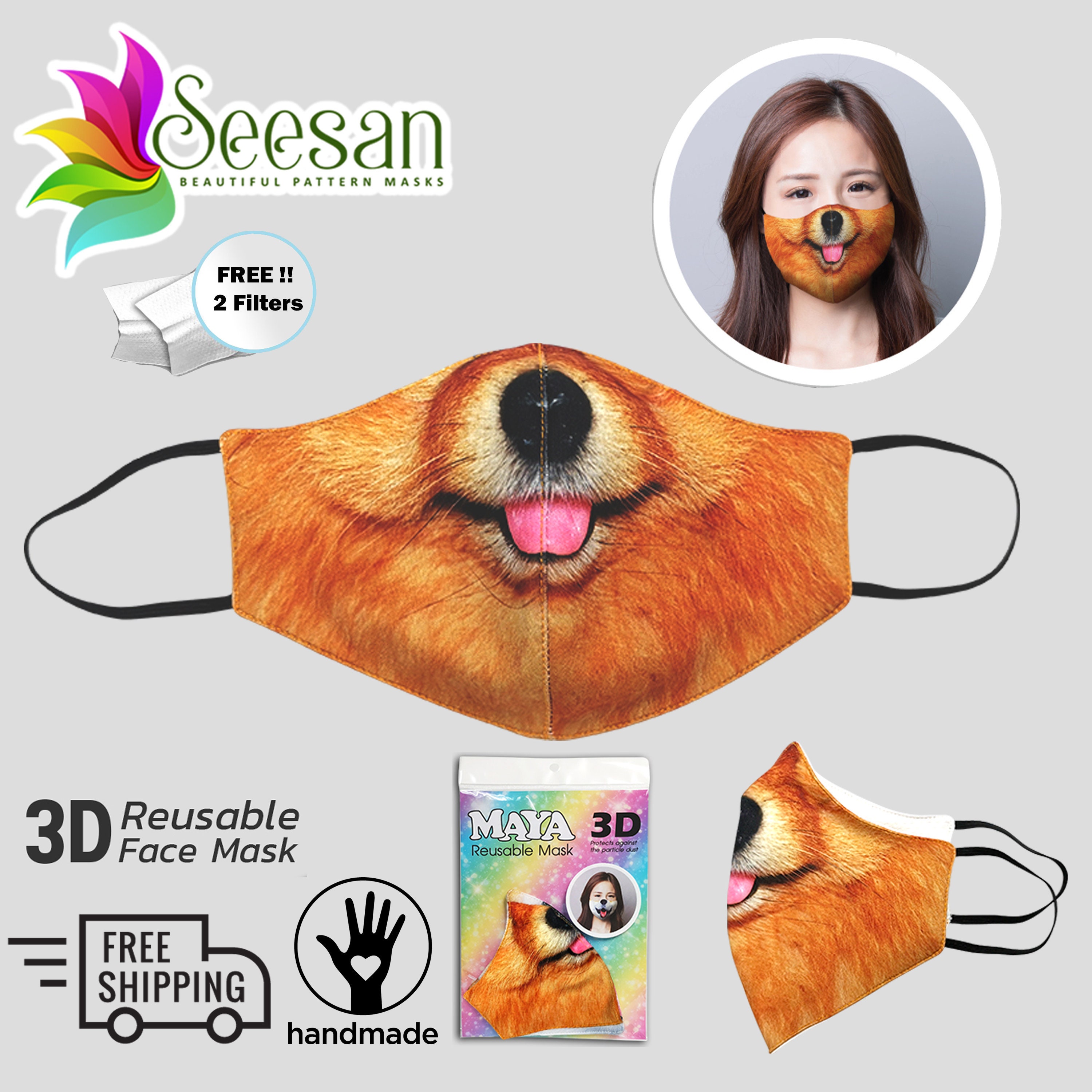 Pomeranian Face Mask - Adult & Child Sizes - Cute Dog Puppy Reusable …