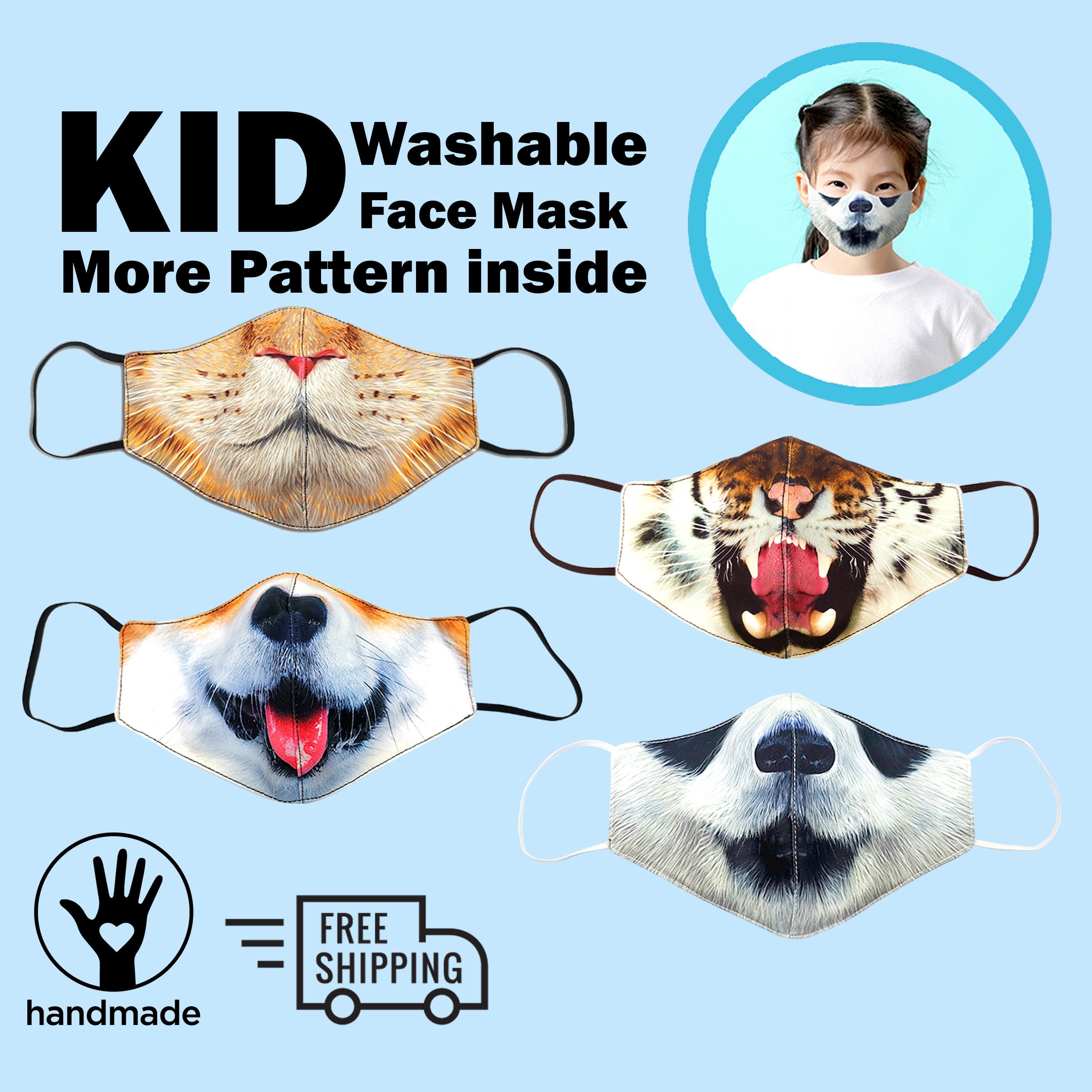 Kids Face Masks Animal Face Mask Triple Layer Mask Mask Etsy