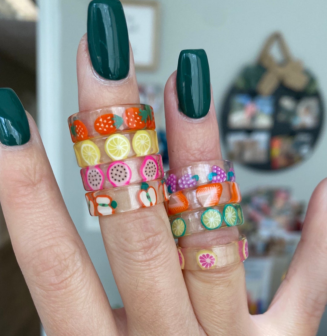 Handmade Resin Fruit Ring Fruit Lover Ring Epoxy Rings With Fruit ...