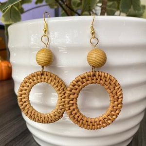 Rattan Earrings • Boho Woven Earrings • Statement Earrings • Lightweight Straw Wicker Woven Earrings • Dangle Statement Earrings • Gift Idea