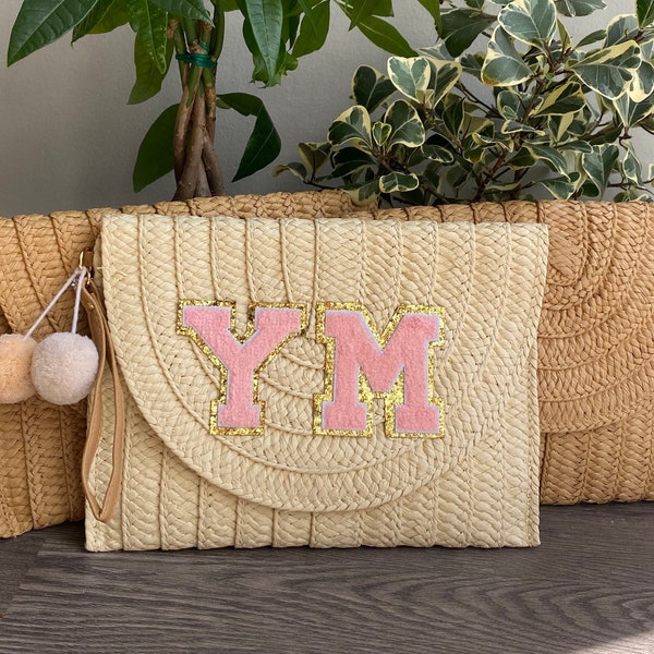 Monogram Clutch • Personalized Straw clutch bag •