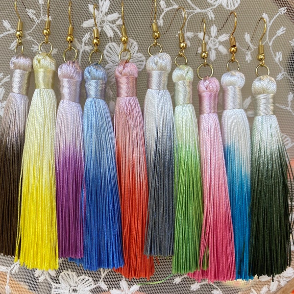 Ombré Tassel Earrings • Ombré Earrings • Long Tassel Earrings • Boho Earrings • Ombré • Statement Earrings •