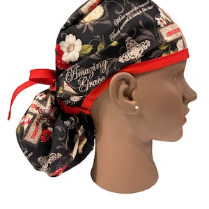 Inspirational Words Ponytail Scrub Caps—Amazing Grace