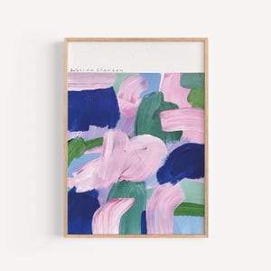 オリジナルの抽象画、アクリル画、抽象絵画、カラフルなアート、家の装飾、ピンクブルー、雲、風景