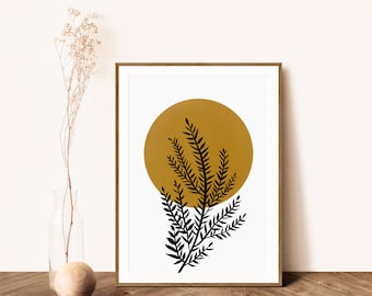 Mustard Yellow Leafy Wall Art | Instant Download Art | Minimalist Art | Boho Printable Wall Art | Modern Wall Decor | Printable Download
