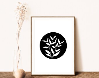 Simple Wall Art | Instant Download Art | Black and White Art | Leafy Art | Printable Wall Art | Simple Wall Decor | Modern Wall Art