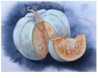 Pumpkin Painting Original Art Watercolor Vegetable Artwork Pumpkins Still Life Vegetables Still life Kitchen Wall Art Food Painting 9x12"