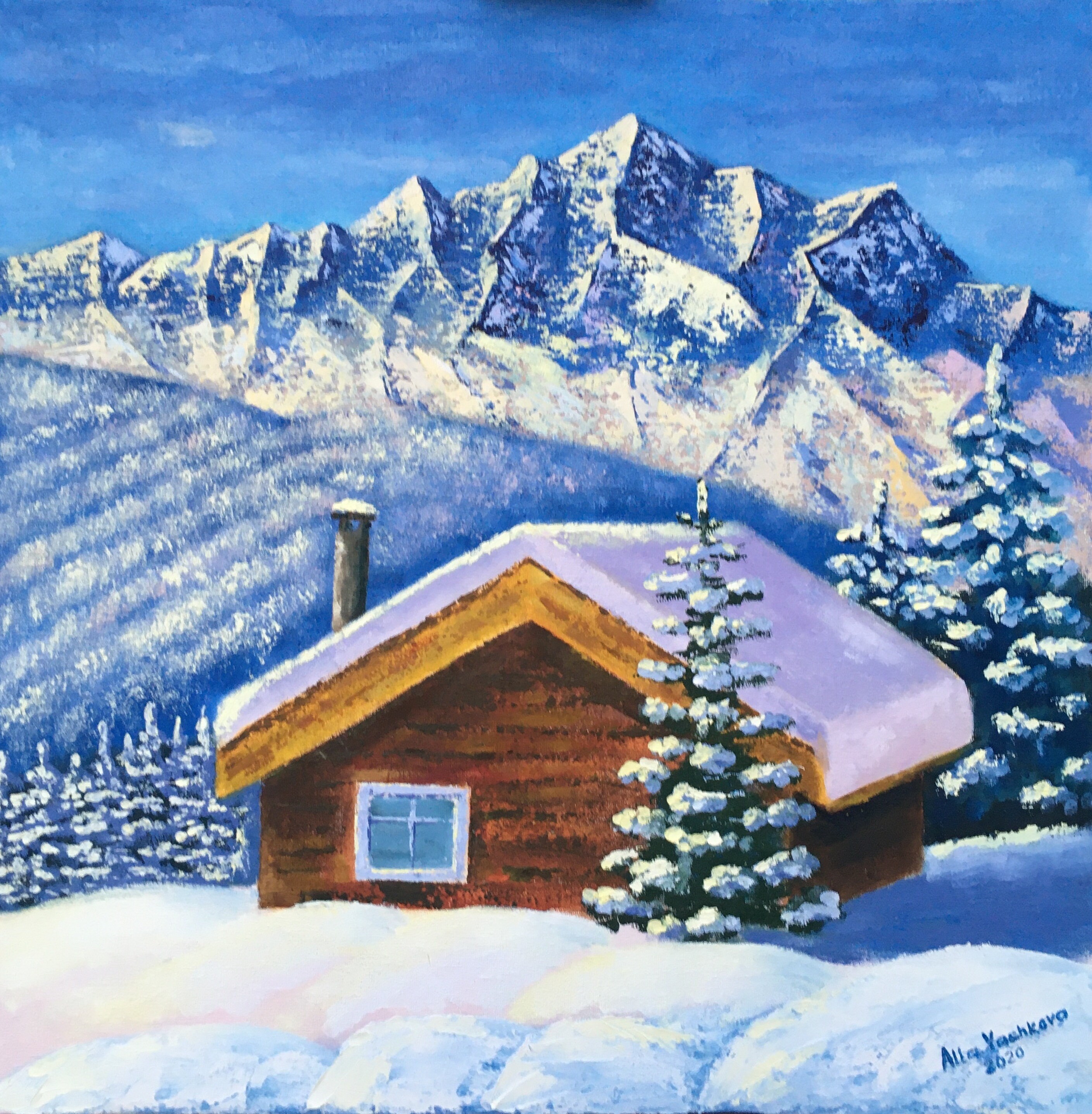 Alpine Painting Original Oil Art Austrian Mountain Landscape Chalet