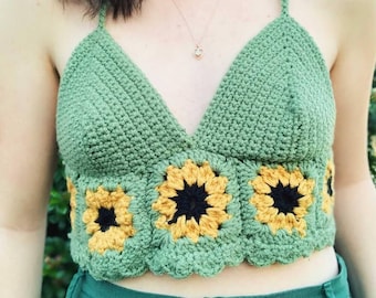 Crochet Sunflower Cross-Tie Crop Top