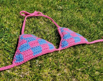 Crochet Checkered Bikini Top