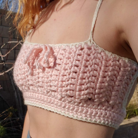 Crochet Baby Pink Chunky Bralette -  Canada