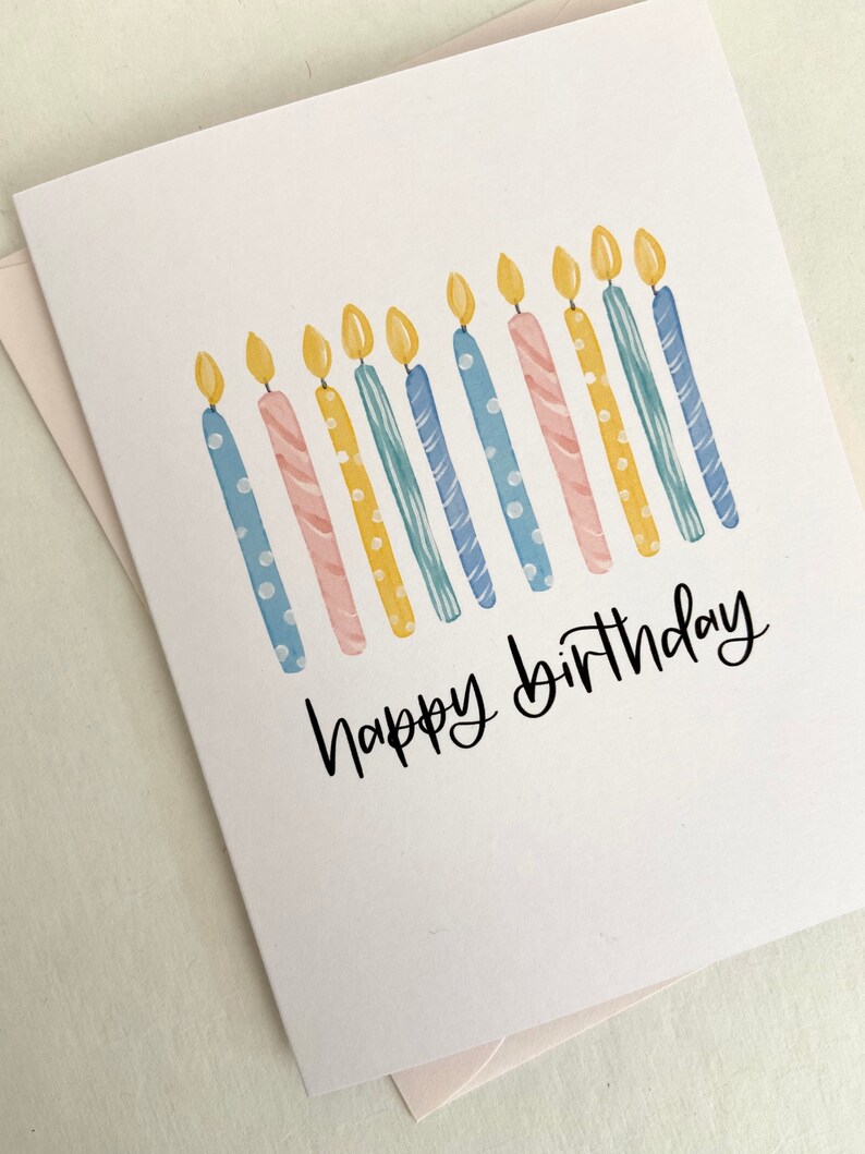 Happy Birthday Card Set Birthday Candles Card Watercolor Etsy