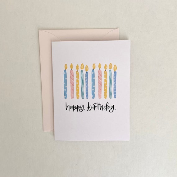 Happy Birthday Card Set Birthday Candles Card Watercolor | Etsy