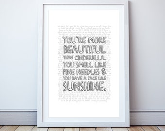 You're more beautiful than Cinderella - Minimal print, film quote, classic movies