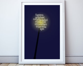Happiness can be found in the darkest of times - Minimal print, film quote, classic movies