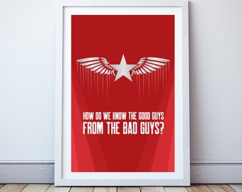 How do we know the good guys from the bad guys? - Minimal print, film quote, classic movies