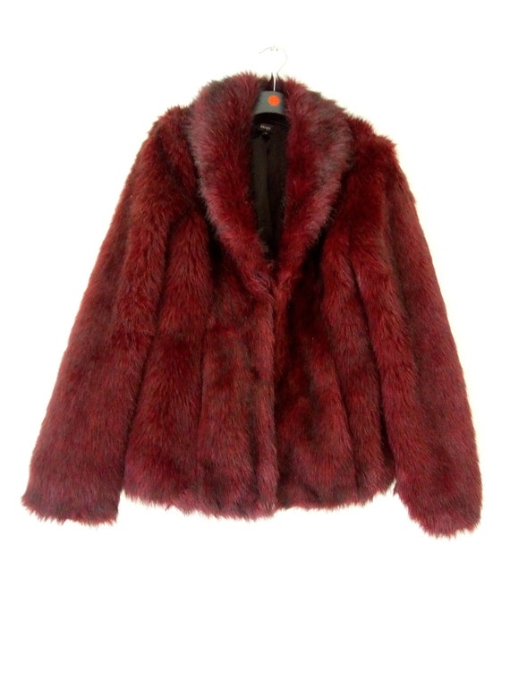 Red fake fur coat size 10
