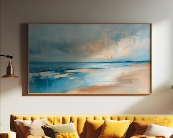 Horizonte costero minimalista: arte mural de paisaje marino abstracto y suave