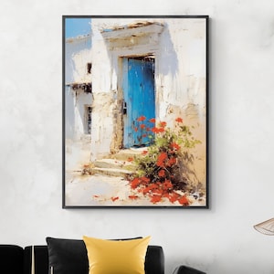 Greece white painting,Santorini art, Painting,birthday present,technique palette knife,Santorini View,Original Painting,landscape greece XXL