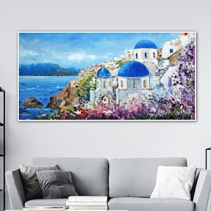 Greece Island Original Oil,Santorini, Painting,birthday present,palette knife,Santorini View,Original Painting,landscape greece