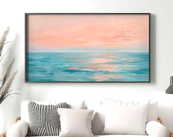 Horizonte oceánico suave al atardecer: lienzo de paisaje marino abstracto minimalista