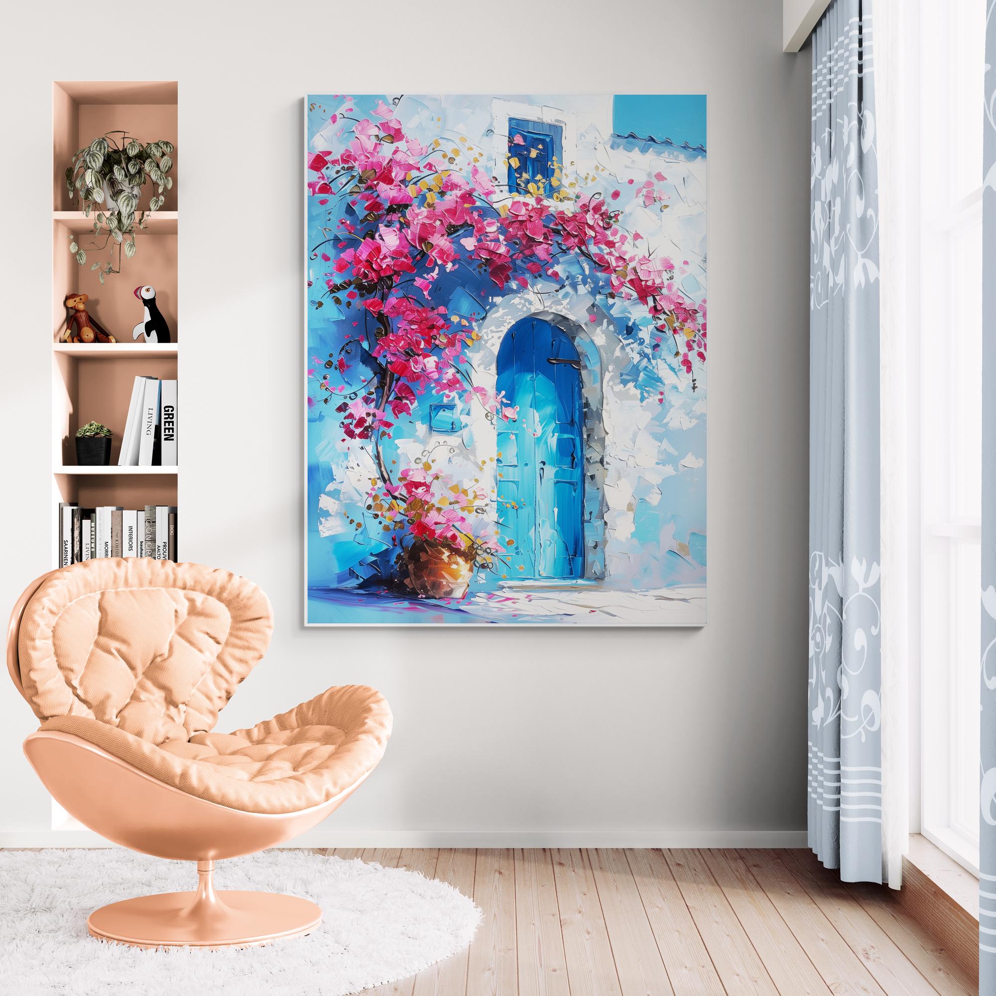スカイブルー✳︎53×108✳︎額縁Design アイボリー トルコヴィンテージ