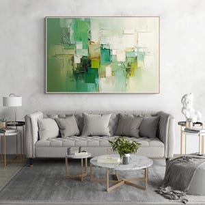 Green, White, and Brown Abstract Art Print – Geometric Minimalist Painting