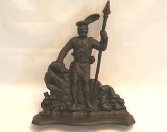 Cast iron doorstop - an Antique 19th Century Victorian cast iron Scotsman doorstop, possibly Robert the Bruce, stripped of paint and waxed.