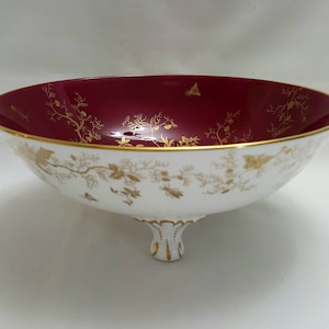 Vintage fruit bowl - a smart Coalport &#39;Cairo&#39; pattern maroon & white fruit bowl with gilt foliate detail, fine bone china, made in England.
