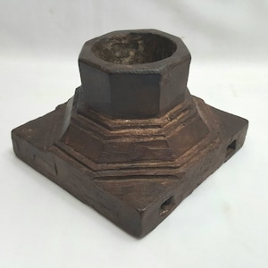 Antique Indian plinth - a 19th Century carved hardwood pillar base socket for a temple building column, with square base and octagonal body.