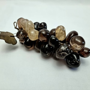 Vintage smoky quartz grapes - realistic & beautiful vintage faux grapes for table or wall decoration, with wall hanging suspension loop.