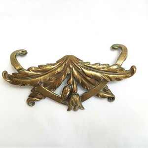 Antique French cast brass furniture embellishment / mount fitting foliate design, furniture restoring, salvaged hardware, decorative mount