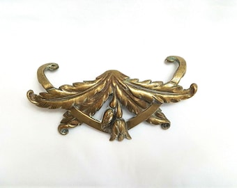 Antique French cast brass furniture embellishment / mount fitting foliate design, furniture restoring, salvaged hardware, decorative mount