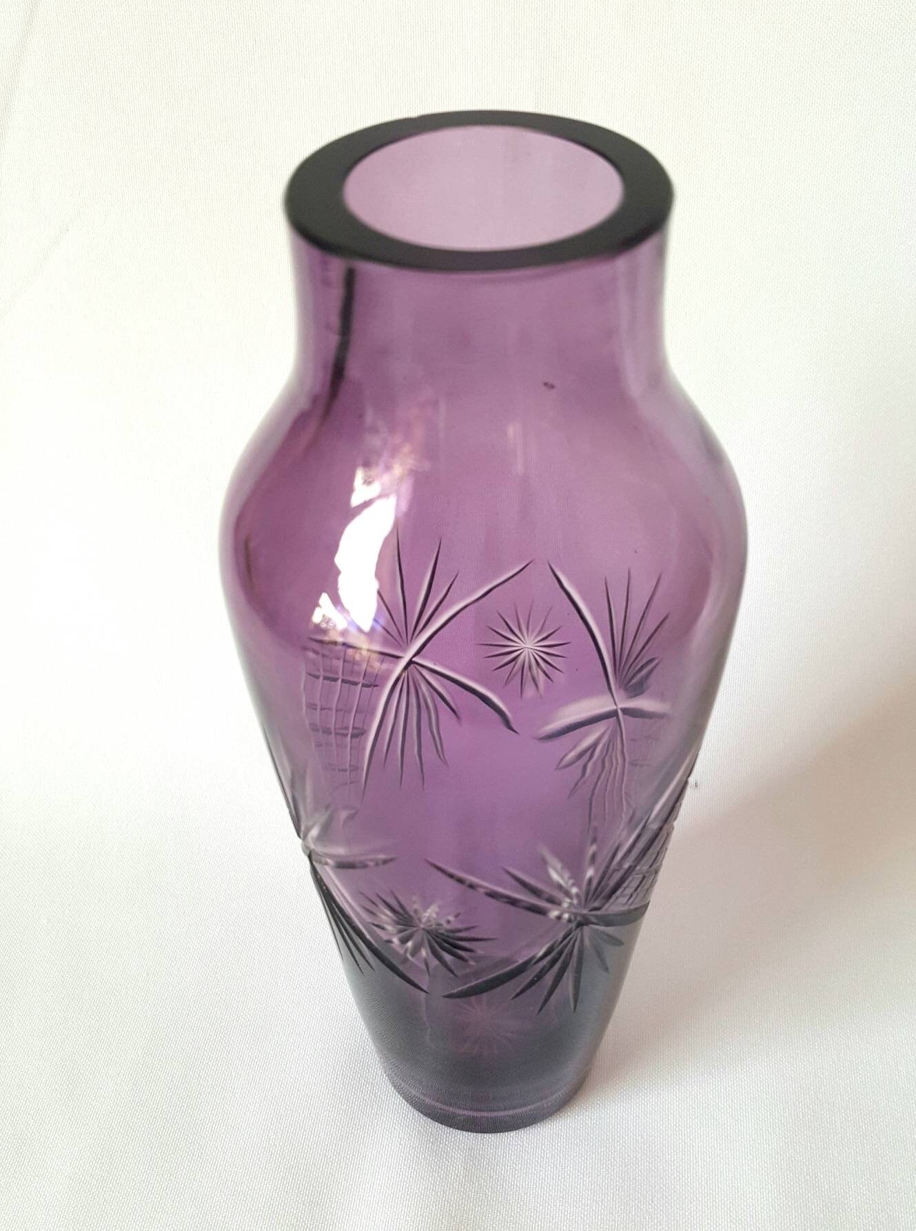Vintage Amethyst Vase Cut Glass Flower Vessel Decorated With Etsy Australia