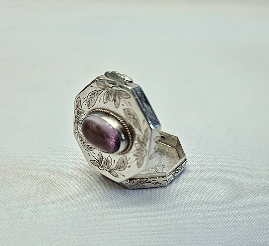 Vintage Pill Box a Small Silver Pill Box Decorated With Etsy