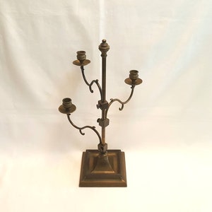 Vintage brass candelabra - a 19th Century Victorian style triple arm candelabra with fully adjustable branches, ideal for a desk or table.
