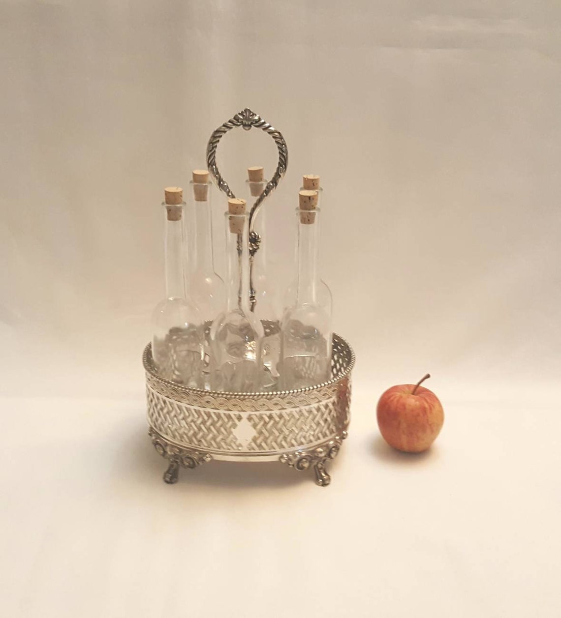 Antique silver plated cruet set with 6 modern bottles early Etsy