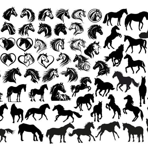 HORSE BUNDLE SVG, Horse Svg , Horse Clipart, Horse Silhouette, Horse Png, Horse Head Svg, Horse Cut File, Animal Svg