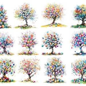 Diseño de Pascua en acuarela, árbol de huevos de Pascua Png, diseño de sublimación, árbol de Pascua Clipart Png, acuarela colorida primavera Png