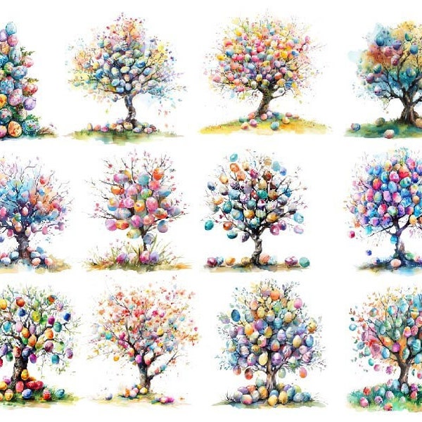 Watercolor Easter Design,  Easter Eggs Tree Png, Sublimation Design, Easter Tree Clipart Png, Watercolor Colorful Spring Png