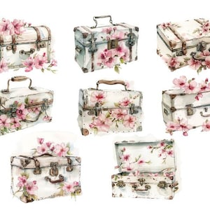 Aquarell Blumen Vintage Koffer Clipart, Vintage Koffer Png, Aquarell Koffer Clipart, Vintage Blumen Koffer Clipart