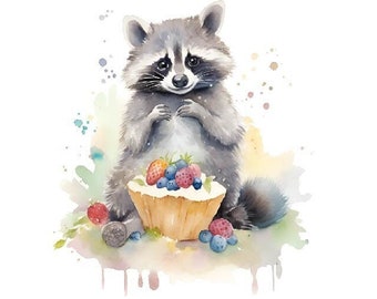 Watercolor Raccoon Png , Raccoon Clipart, Raccoon Png ,  Happy Raccoon Png, Eating Raccoon Png